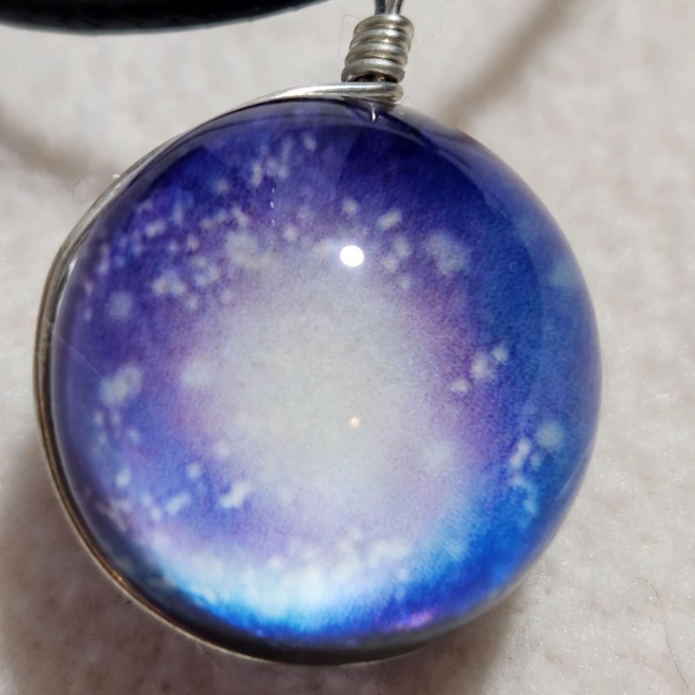 NWOT Hand Crafted Purple & Blue Orb w/ Galaxy Inside on a Black Cord